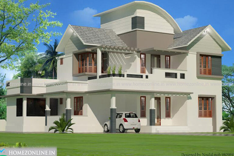 Two floor house plan in mixed-roof style