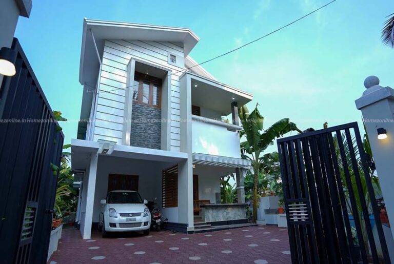 Double storey home with inclined roof