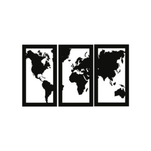 World map 3 pcs metal wall decor for living, hall and bedroom