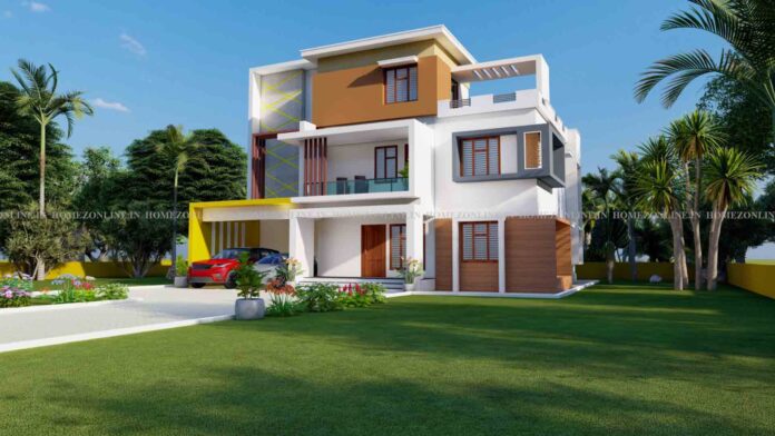 Box style three storey home design